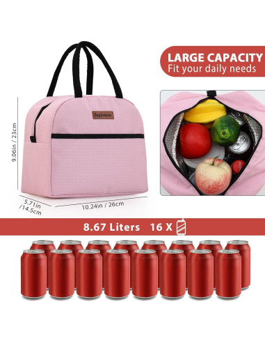 Bolsa de Almuerzo Aislada Baglemon Rosa 26x14.5x23cm