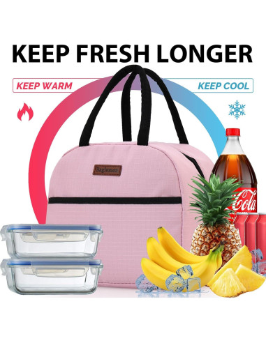 Bolsa de Almuerzo Aislada Baglemon Rosa 26x14.5x23cm