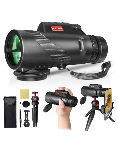 Telescopio Monocular AMITHER 80x100 con Trípode y Adaptador