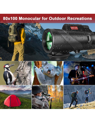 Telescopio Monocular AMITHER 80x100 con Trípode y Adaptador