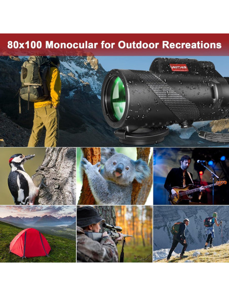 Telescopio Monocular AMITHER 80x100 con Trípode y Adaptador