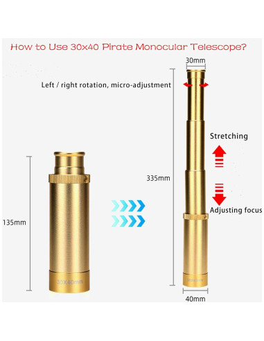 Telescopio Monocular Pirata Yourelexit 30x40 Plegable Oro