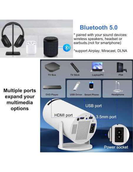 Mini Proyector DCHAV HY300 Pro WiFi Bluetooth 720p 4K Mini Proyector DCHAV HY300 Pro WiFi Bluetooth 720p 4K