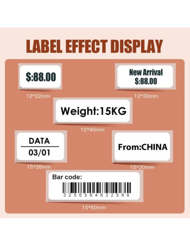 Papel de Etiqueta Blanco Haihaixiong 3 Rollos 12x40mm