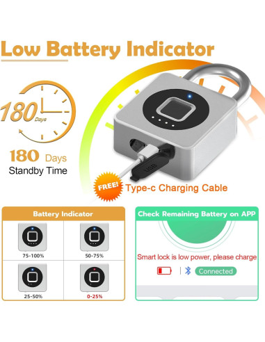 Candado Biométrico Pothunder YL-P6BF Plata con APP