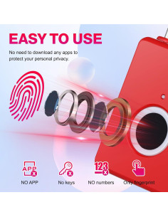 Candado Biométrico Wisetail Rojo para Taquillas y Equipaje 2