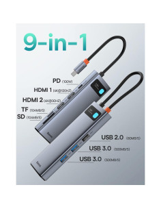Baseus Hub USB C 9 en 1 Doble Monitor 4K 120Hz y Cable 1.5m 2