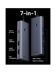 Estación de Acoplamiento Doble Monitor Baseus 7 en 1 USB-C 4K 2