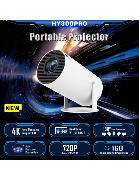 Proyector Inteligente Glowki HY300 PRO - 1280x720P, WiFi6