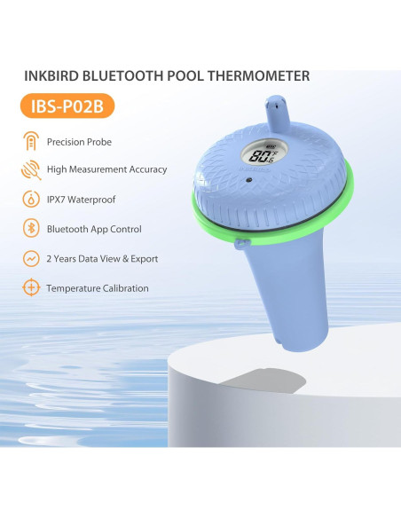 Termómetro de piscina Bluetooth Inkbird Flotante LCD 70m