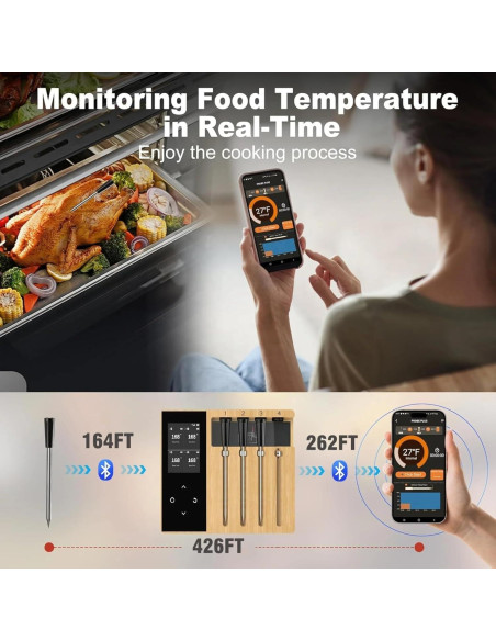 Termómetro de Carne Inalámbrico Feemont 4 Sondas Bluetooth Termómetro de Carne Inalámbrico Feemont 4 Sondas Bluetooth