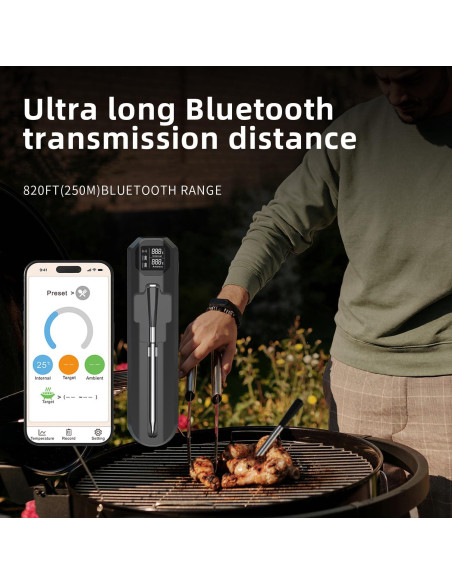 Termómetro de Carne Inalámbrico YPNZXQDX Bluetooth 250m