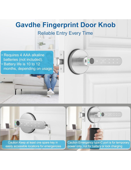 Cerradura Inteligente Gavdhe Huella Dactilar 5-en-1 Plata