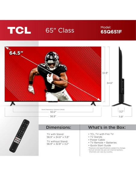 TCL Televisor QLED 4K 165 cm Fire TV Dolby Atmos 65Q651F