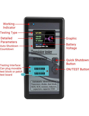 Medidor LCR DROK 300427 Transistores Diodos Capacitores