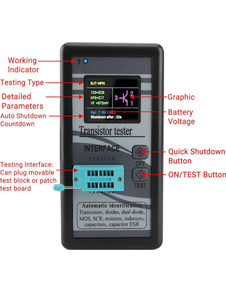 Medidor LCR DROK 300427 Transistores Diodos Capacitores