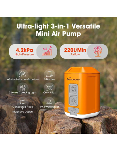 Bomba de Aire Portátil GIGA PUMP 4 con Linterna 4.2kPa