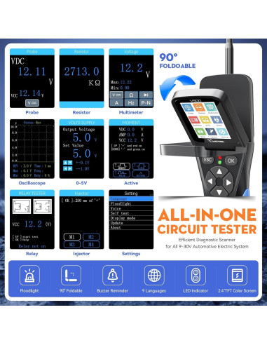 VDIAGTOOL V500 Kit Probador Circuito Eléctrico Automotriz 9-30V