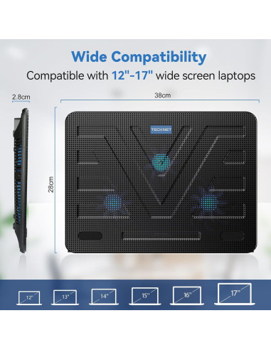 Soporte de Enfriamiento TECKNET para Laptop 12-17" USB Negro