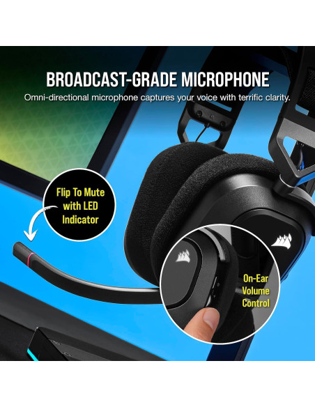 Auriculares Gaming Inalámbricos Corsair HS80 RGB - Dolby Atmos