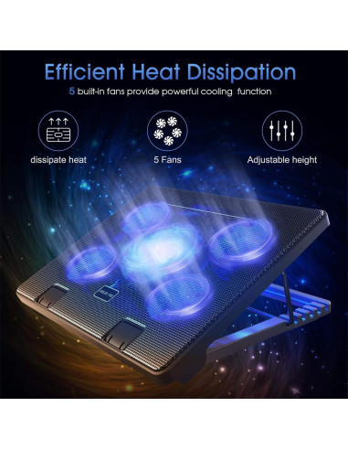 Base de Enfriamiento Kootek para Laptop 30-43 cm 5 Ventiladores