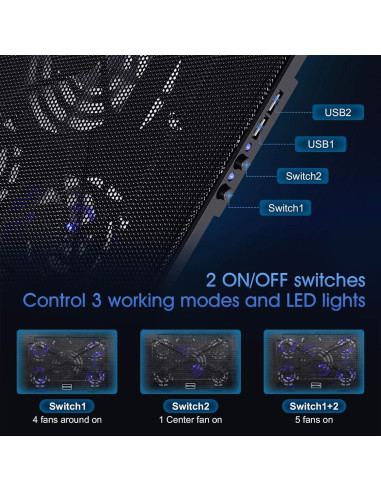 Base de Enfriamiento Kootek para Laptop 30-43 cm 5 Ventiladores