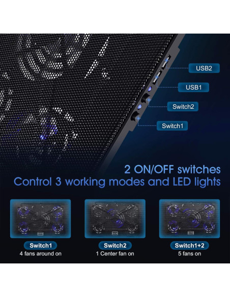 Base de Enfriamiento Kootek para Laptop 30-43 cm 5 Ventiladores