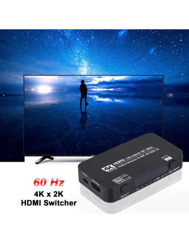 Conmutador HDMI 4x1 Wonlyus 4K 60Hz con audio TOSLINK