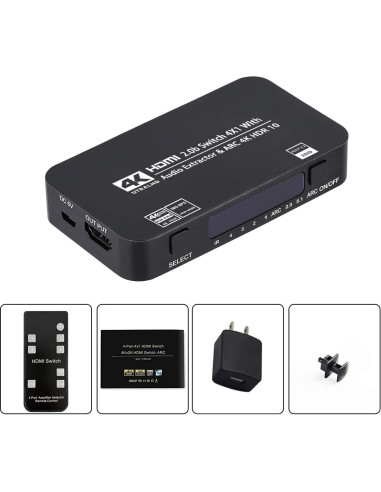 Conmutador HDMI 4x1 Wonlyus 4K 60Hz con audio TOSLINK