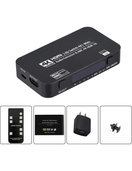 Conmutador HDMI 4x1 Wonlyus 4K 60Hz con audio TOSLINK