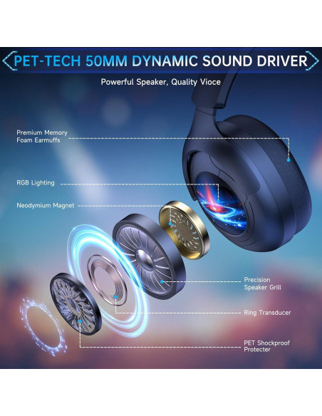 Auriculares Gaming Inalámbricos Gtheos Capitán 800 45H+ RGB