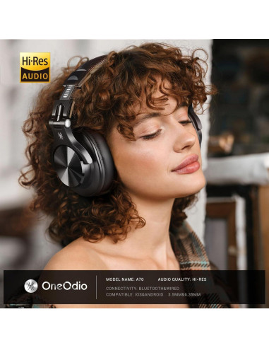 Auriculares Bluetooth OneOdio A70 Hi-Res 72H Negro