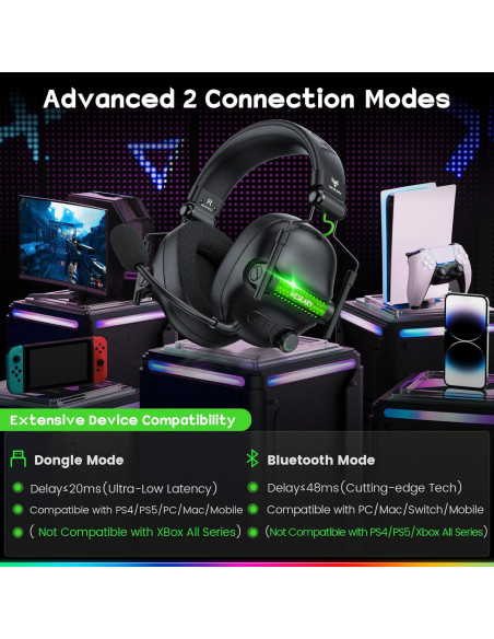 Auriculares Gaming Inalámbricos WESEARY WG2 50h PS5 PC