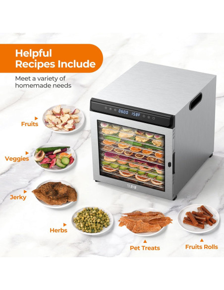 Deshidratadora de Alimentos YASHE FD1001, 10 Bandejas Acero Inoxidable, 1100W