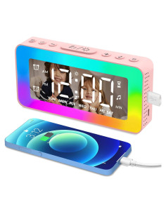 Reloj Despertador Digital SPLITSKY Rosa con Luz Nocturna