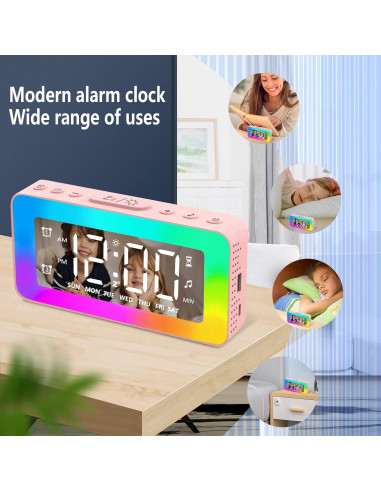 Reloj Despertador Digital SPLITSKY Rosa con Luz Nocturna