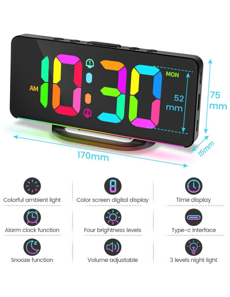Reloj Despertador Digital AGEK con Luz Nocturna y USB