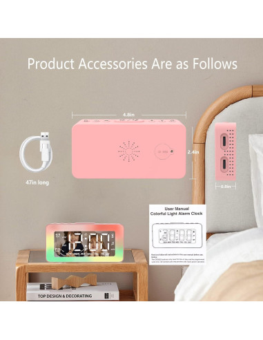 Reloj Despertador Digital SPLITSKY Rosa con Luz Nocturna