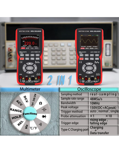 Multímetro Osciloscopio ZOTEK ZT-702S 2-en-1 9999 Cuentas