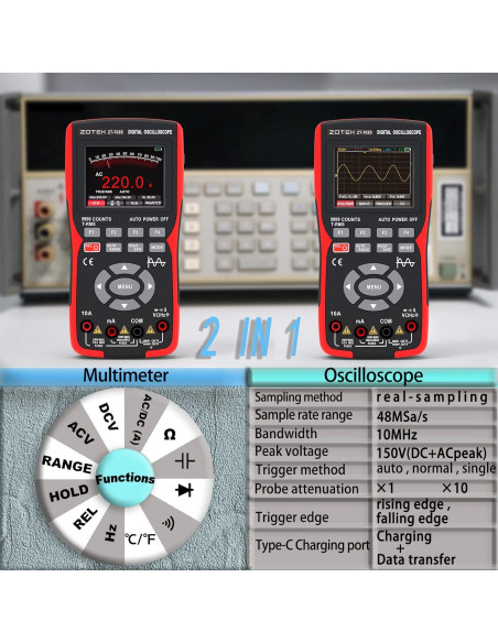 Multímetro Osciloscopio ZOTEK ZT-702S 2-en-1 9999 Cuentas