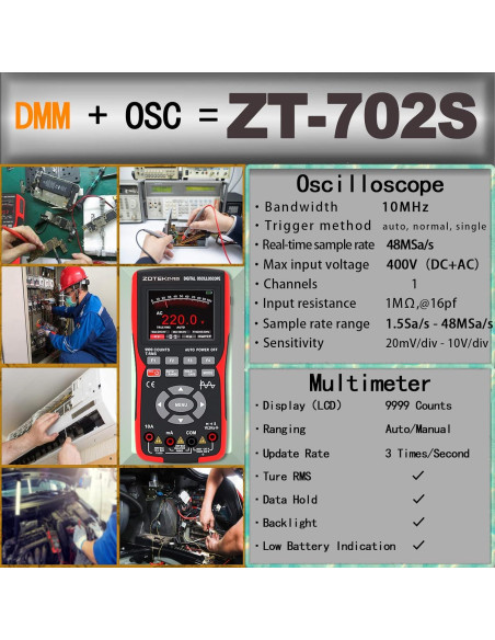 Multímetro Osciloscopio ZOTEK ZT-702S 2-en-1 9999 Cuentas