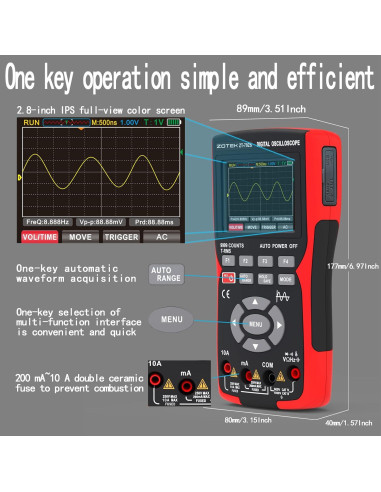 Multímetro Osciloscopio ZOTEK ZT-702S 2-en-1 9999 Cuentas