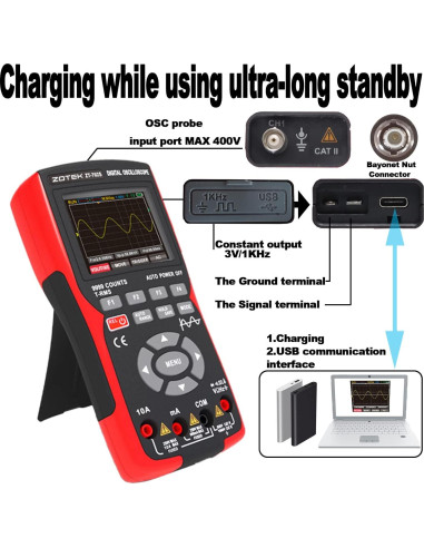Multímetro Osciloscopio ZOTEK ZT-702S 2-en-1 9999 Cuentas