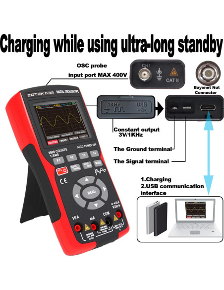 Multímetro Osciloscopio ZOTEK ZT-702S 2-en-1 9999 Cuentas