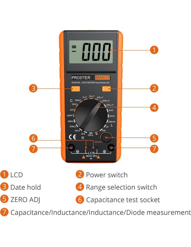 Medidor LCR Digital Proster AE121 - Capacitancia, Resistencia e Inductancia