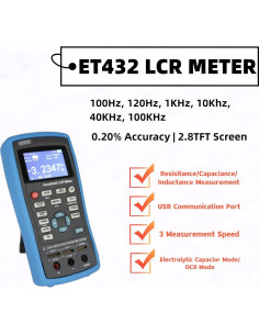 Medidor LCR Digital HZZC ET432 100KHz 0.2% Precisión USB 2