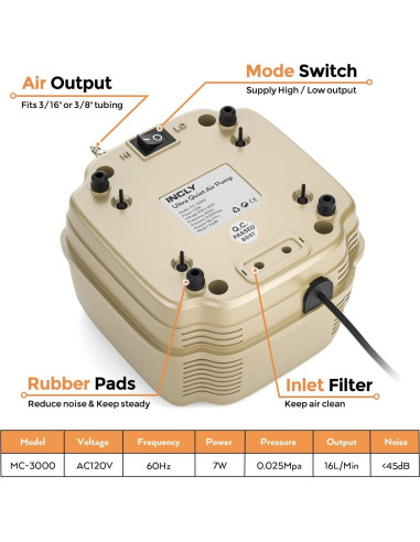 Bomba de Aire INCLY 7W Ultra Silenciosa 16 LPM 245 L/h