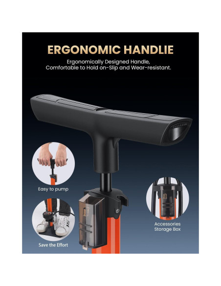 Bomba de Pie POWVINE ZD6132 160PSI con Manómetro para Bicicleta