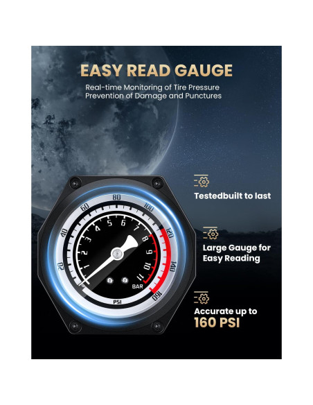 Bomba de Pie POWVINE ZD6132 160PSI con Manómetro para Bicicleta