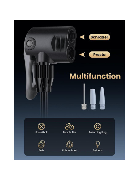 Bomba de Pie POWVINE ZD6132 160PSI con Manómetro para Bicicleta